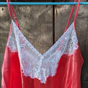 Oscar De La Renta Coral & White Lace Slip Dress - Pink Label - Size Medium